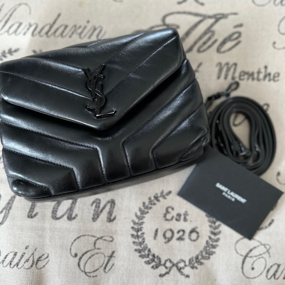 Authentic Saint Laurent YSL Black Toy LouLou Quilted Leather Crossbody Bag